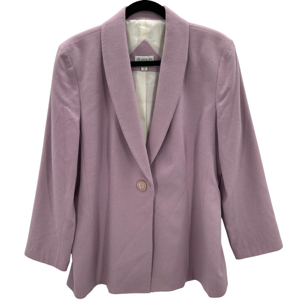 VTG Austin Reed London Womens Lilac Wool Angora Blazer Jacket Size 16 Pastel - Picture 1 of 10